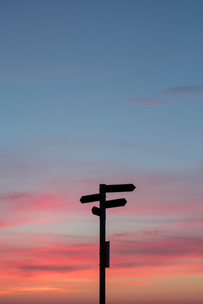 silhouette of a road signage during golden hour